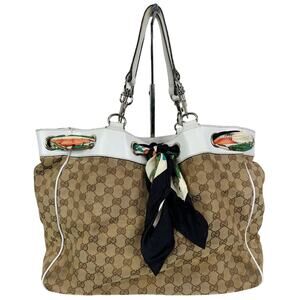 Gucci White Original GG Canvas Positano Tote with Silk Gucci Scarf